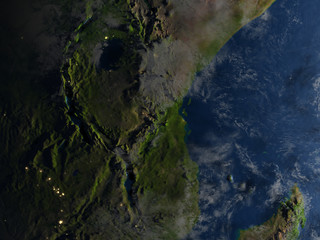 Great lakes of Africa at night on planet Earth