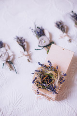 wedding accessories in lavender style and color.