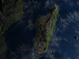 Madagascar at night on planet Earth