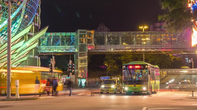 macau night light traffic street crosswalk bridge panorama 4k time lapse china
