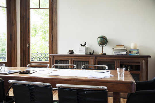 Blueprints paper on table in office