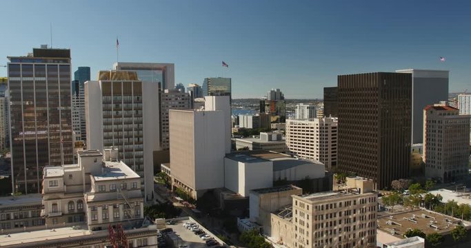 SAN DIEGO, CA - Circa February, 2017 - A daytime high angle view of the San Diego skyline.	 	