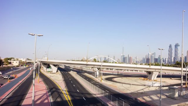 dubai city sunny day traffic road junction canal bridge panorama 4k time lapse uae
