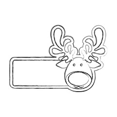 silhouette blurred banner with face reindeer christmas animal vector illustration