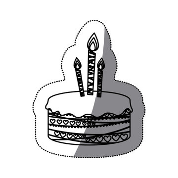 sticker silhouette picture birthday cake with candles vector illustration