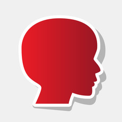 People head sign. Vector. New year reddish icon with outside stroke and gray shadow on light gray background.