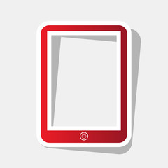 Computer tablet sign. Vector. New year reddish icon with outside stroke and gray shadow on light gray background.