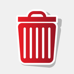 Trash sign illustration. Vector. New year reddish icon with outside stroke and gray shadow on light gray background.