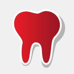 Tooth sign illustration. Vector. New year reddish icon with outside stroke and gray shadow on light gray background.