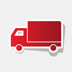 Delivery sign illustration. Vector. New year reddish icon with outside stroke and gray shadow on light gray background.