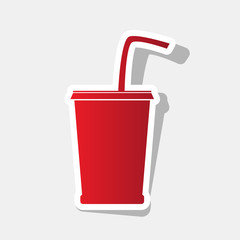 Drink sign illustration. Vector. New year reddish icon with outside stroke and gray shadow on light gray background.