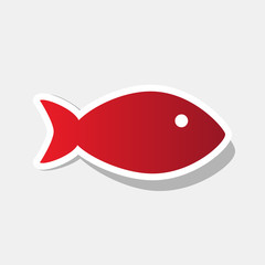 Fish sign illustration. Vector. New year reddish icon with outside stroke and gray shadow on light gray background.