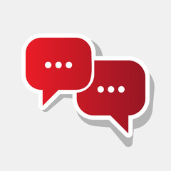 Speech bubbles sign. Vector. New year reddish icon with outside stroke and gray shadow on light gray background.