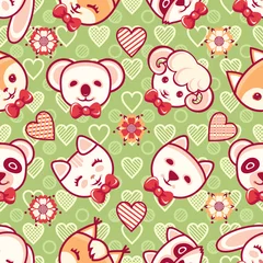 Foto op Aluminium Cute pets. Seamless pattern. Colorful background with characters. © Zoya Miller