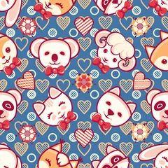 Zelfklevend Fotobehang Cute pets. Seamless pattern. Colorful background with characters. © Zoya Miller