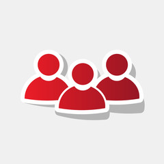 Team work sign. Vector. New year reddish icon with outside stroke and gray shadow on light gray background.