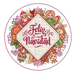 Feliz navidad. Xmas card on Spanish language.