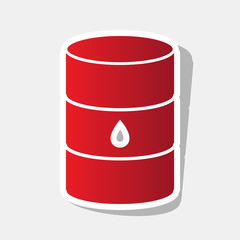 Oil barrel sign. Vector. New year reddish icon with outside stroke and gray shadow on light gray background.