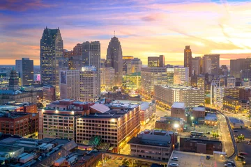 Washable wall murals Central-America Aerial view of downtown Detroit at twilight