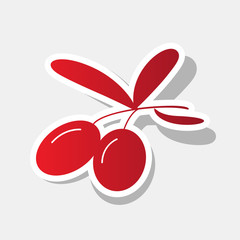 Olives sign illustration. Vector. New year reddish icon with outside stroke and gray shadow on light gray background.