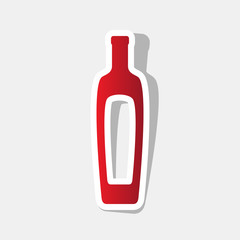 Olive oil bottle sign. Vector. New year reddish icon with outside stroke and gray shadow on light gray background.