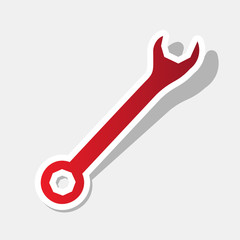 Crossed wrenches sign. Vector. New year reddish icon with outside stroke and gray shadow on light gray background.