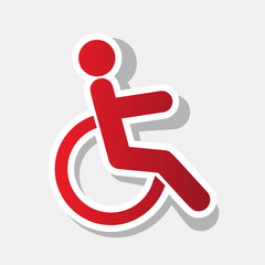 Disabled sign illustration. Vector. New year reddish icon with outside stroke and gray shadow on light gray background.