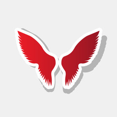 Wings sign illustration. Vector. New year reddish icon with outside stroke and gray shadow on light gray background.