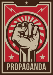 Propaganda poster style revolution fist raised in the air - obrazy, fototapety, plakaty