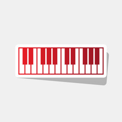 Piano Keyboard sign. Vector. New year reddish icon with outside stroke and gray shadow on light gray background.