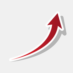 Growing arrow sign. Vector. New year reddish icon with outside stroke and gray shadow on light gray background.