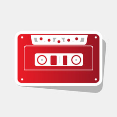 Fototapeta premium Cassette icon, audio tape sign. Vector. New year reddish icon with outside stroke and gray shadow on light gray background.