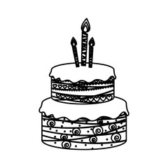 sketch silhouette birthday cake two floors with candles vector illustration