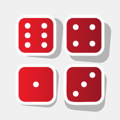 Devils bones, Ivories sign. Vector. New year reddish icon with outside stroke and gray shadow on light gray background.