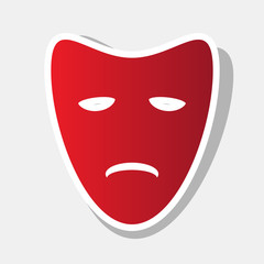Tragedy theatrical masks. Vector. New year reddish icon with outside stroke and gray shadow on light gray background.