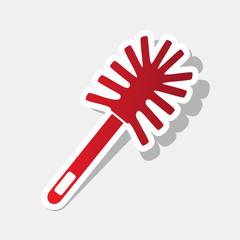 Toilet brush doodle. Vector. New year reddish icon with outside stroke and gray shadow on light gray background.