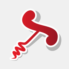 Simple corkscrew sign. Vector. New year reddish icon with outside stroke and gray shadow on light gray background.