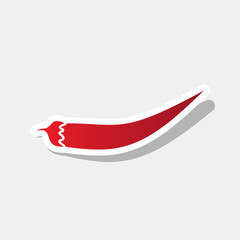 Chilli pepper sign. Vector. New year reddish icon with outside stroke and gray shadow on light gray background.