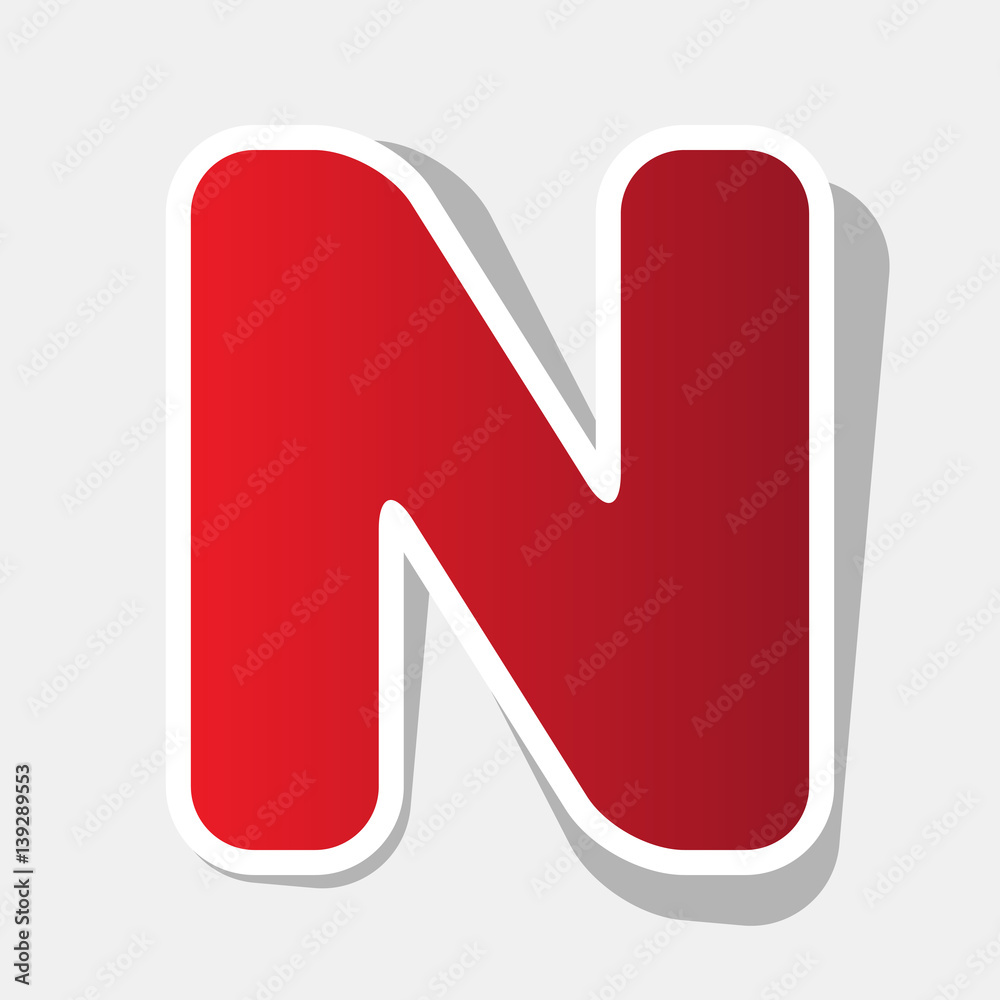 Fototapete letter n sign design template element. vector. new year reddish icon with outside stroke and gray sh
