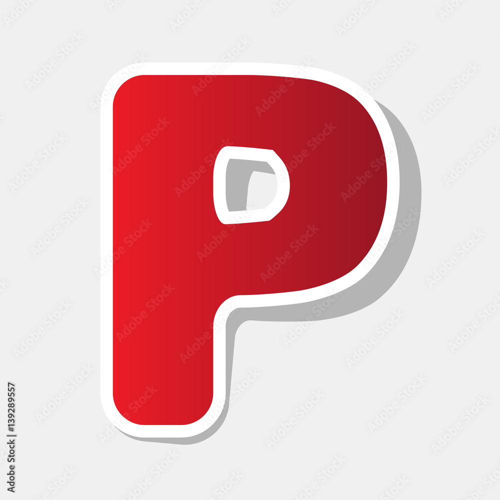 Fototapete Letter P sign design template element. Vector. New year reddish icon with outside stroke and gray shadow on light gray background.