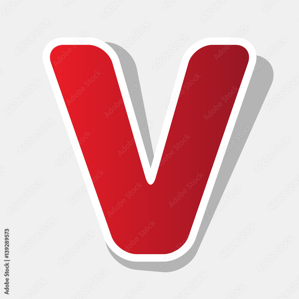 Fototapete letter v sign design template element. vector. new year reddish icon with outside stroke and gray sh