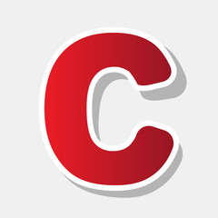 Letter C sign design template element. Vector. New year reddish icon with outside stroke and gray shadow on light gray background.