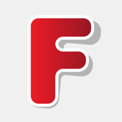 Letter F sign design template element. Vector. New year reddish icon with outside stroke and gray shadow on light gray background.