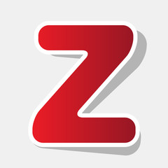 Letter Z sign design template element. Vector. New year reddish icon with outside stroke and gray shadow on light gray background.