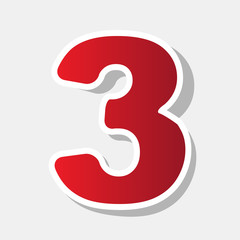 Number 3 sign design template element. Vector. New year reddish icon with outside stroke and gray shadow on light gray background.