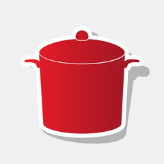 Pan sign. Vector. New year reddish icon with outside stroke and gray shadow on light gray background.