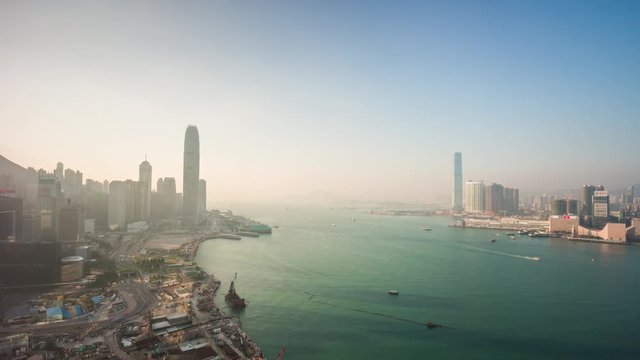summer sunny day famous hong kong rooftop bay panorama 4k time lapse china
