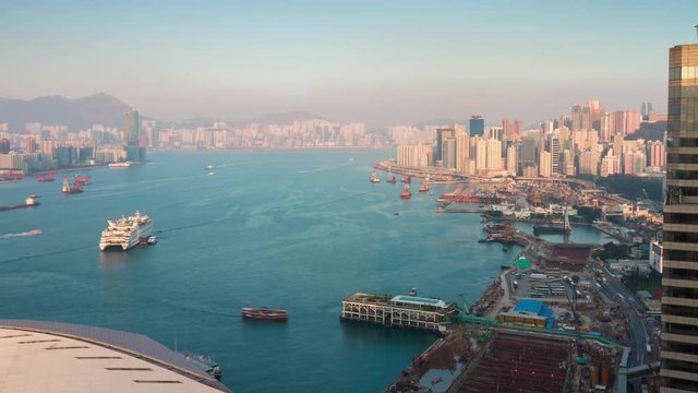 summer day hong kong rooftop port bay sunset panorama 4k time lapse china

