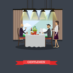 Gentlemen in restaurant concept vector illustration in flat style.