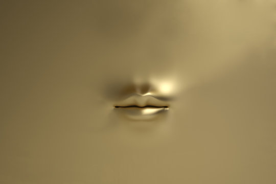 Gold female lip plane,3D illustration.